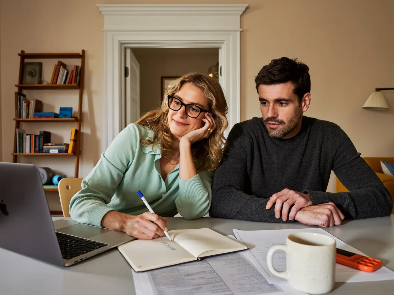 Couple planning a home-improvement budget for new windows at home