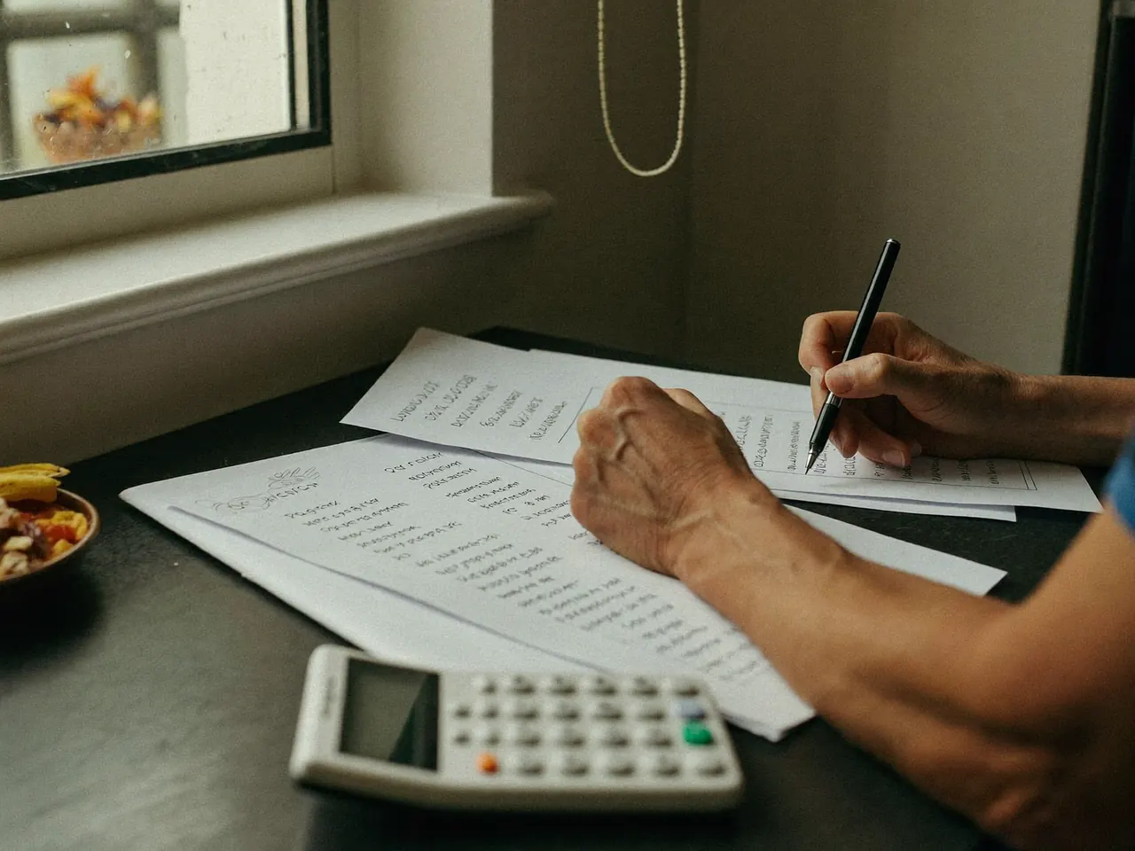 Homeowner comparing window prices with handwritten notes